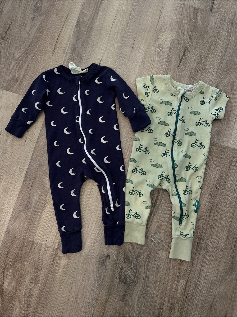 Moon & Bicycle Print Kids One-Piece Set - Navy and Sage
